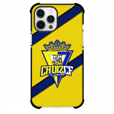 Cadiz CF Phone Case For iPhone and Samsung Galaxy Devices - Cadiz C Logo On Yellow Blue Stripe Background