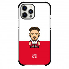 Matty Cash Phone Case For iPhone and Samsung Galaxy Devices - Matty Cash Chibi Art On White Red Background