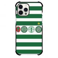 Celtic F.C. Phone Case For iPhone and Samsung Galaxy Devices - Celtic F.C. Logos On Green Shite Stripe Background