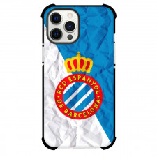 RCD Espanyol De Barcelona Phone Case For iPhone and Samsung Galaxy Devices - RCD Espanyol De Barcelona Logo On Blue White Crinkle Background