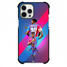 Ansu Fati Phone Case For iPhone and Samsung Galaxy Devices - Ansu Fati Portraits On Red Blue Stripe Background