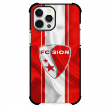 FC Sion Phone Case For iPhone and Samsung Galaxy Devices - FC Sion Logo On Red White Stripe Background