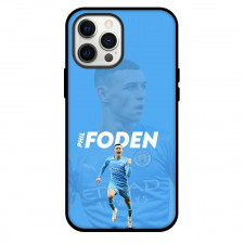 Phil Foden Phone Case For iPhone and Samsung Galaxy Devices - Phil Foden Shouting Portrait On Blue Background