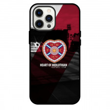 Heart of Midlothian F.C. Phone Case For iPhone and Samsung Galaxy Devices - Heart of Midlothian F.C. Logo On Red Stripe Stadium Background