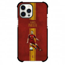 Andres Iniesta Phone Case For iPhone and Samsung Galaxy Devices - Andrés Iniesta On Red Yellow Stripe Background