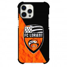 FC Lorient Phone Case For iPhone and Samsung Galaxy Devices - FC Lorient Logo On Orange Black Crinkle Background