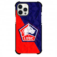 LOSC Lille Phone Case For iPhone and Samsung Galaxy Devices - LOSC Lille Logo On Red Blue Crinkle Background