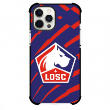 LOSC Lille Phone Case For iPhone and Samsung Galaxy Devices - LOSC Lille Logo On Red Blue Stripe Background