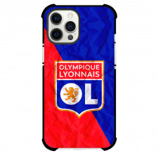 Olympique Lyonnais Phone Case For iPhone and Samsung Galaxy Devices - Olympique Lyonnais Logo On Red Blue Crinkle Background