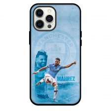 Riyad Mahrez Phone Case For iPhone and Samsung Galaxy Devices - Riyad Mahrez Signature Shot Blue Background