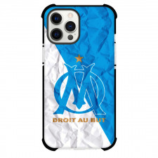 Olympique de Marseille Phone Case For iPhone and Samsung Galaxy Devices - Olympique de Marseille Logo On White Blue Crinkle Background