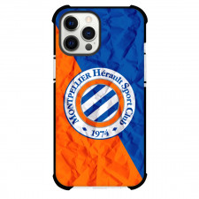 Montpellier Herault SC Phone Case For iPhone and Samsung Galaxy Devices - Montpellier Herault SC Logo On Orange Blue Crinkle Background
