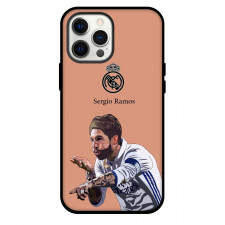 Sergio Ramos Phone Case For iPhone and Samsung Galaxy Devices - Sergio Ramos Celebration Illustration On Pink Background