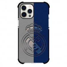 Real Madrid CF Phone Case For iPhone and Samsung Galaxy Devices - Real Madrid CF Logo Carving On Gray Blue Background