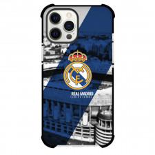 Real Madrid CF Phone Case For iPhone and Samsung Galaxy Devices - Real Madrid CF Logo Stripe Background
