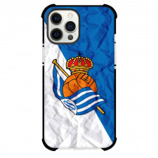 Real Sociedad Phone Case For iPhone and Samsung Galaxy Devices - Real Sociedad Logo On White Blue Crinkle Background