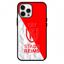 Stade De Reims Phone Case For iPhone and Samsung Galaxy Devices - Stade de Reims Logo On White Red Crinkle Background