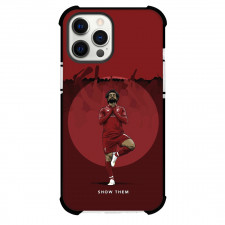 Mohamed Salah Phone Case For iPhone and Samsung Galaxy Devices - Mohamed Salah Signature Posture On Maroon Background