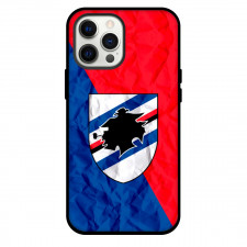 U.C. Sampdoria Phone Case For iPhone and Samsung Galaxy Devices - U.C. Sampdoria Logo On Blue Red Crinkle Background