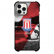 Stoke City F.C. Phone Case For iPhone and Samsung Galaxy Devices - Stoke City F.C. Logo Stripe Background