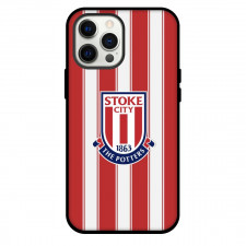 Stoke City F.C. Phone Case For iPhone and Samsung Galaxy Devices - Stoke City F.C. Logo On White Red Stripe Background