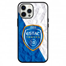 ES Troyes AC Phone Case For iPhone and Samsung Galaxy Devices - ES Troyes AC Logo On Blue White Crinkle Background