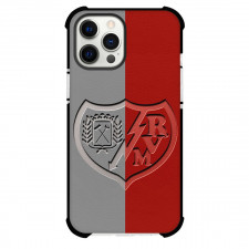 Rayo Vallecano Phone Case For iPhone and Samsung Galaxy Devices - Rayo Vallecano Logo Carving On Gray Red Background