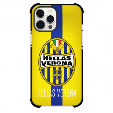 Hellas Verona F.C. Phone Case For iPhone and Samsung Galaxy Devices - Hellas Verona F.C. Logo On Blue Yellow Stripe Background