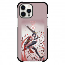 League of Legends Riven Phone Case For iPhone And Samsung Galaxy Devices - Riven Valiant Sword Gray Orange Background