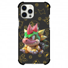 Super Mario Bowser Phone Case For iPhone And Samsung Galaxy Devices - Bowser Chibi Art On Pattern Black Background