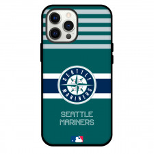 MLB Seattle Mariners Phone Case For iPhone and Samsung Galaxy Devices - Team Logo On Cyan Stripe Green Background