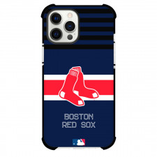 MLB Boston Red Sox Phone Case For iPhone and Samsung Galaxy Devices - Team Logo On Black Stripe Blue Background