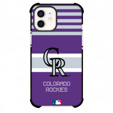 MLB Colorado Rockies Phone Case For iPhone and Samsung Galaxy Devices - Team Logo On Gray Stripe Purple Background