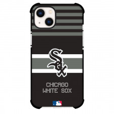 MLB Chicago White Sox Phone Case For iPhone and Samsung Galaxy Devices - Team Logo On Gray Stripe Black Background