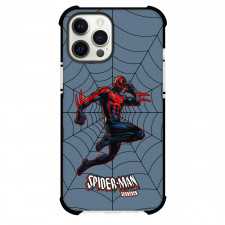 Spider Man Phone Case For iPhone And Samsung Galaxy Devices - Spider Man 2099 Jumping Sticker On Web Background