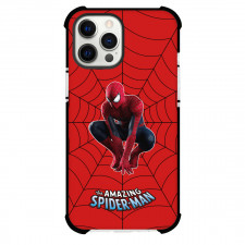 Spider Man Phone Case For iPhone And Samsung Galaxy Devices - The Amazing Spider Man Posture Sticker On Web Background