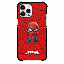 Spider Man Phone Case For iPhone And Samsung Galaxy Devices - Baby Spider Man Posture Chibi Style On Web Background