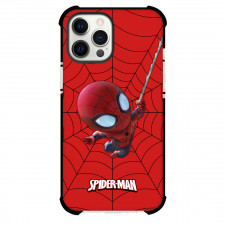 Spider Man Phone Case For iPhone And Samsung Galaxy Devices - Baby Spider Man Swinging Chibi Style On Web Background