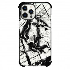 Spider Man Across The Spider Verse Spider Man Phone Case For iPhone And Samsung Galaxy Devices - Black Suit Spider Man Breaking Through The Window In Grayscale