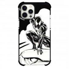 Spider Man Across The Spider Verse Spider Man Phone Case For iPhone And Samsung Galaxy Devices - Black Suit Spider Man Posing Grayscale