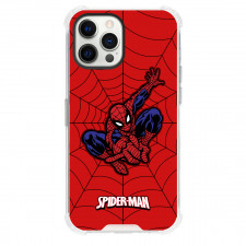 Spider Man Phone Case For iPhone And Samsung Galaxy Devices - Spider Man Comic Series Jumping Sticker On Web Background