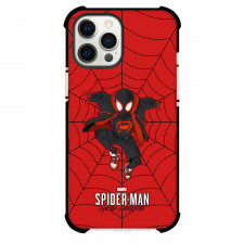 Spider Man Miles Morales Phone Case For iPhone And Samsung Galaxy Devices - Spider Man Miles Morales Jumping On Web Background