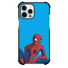 Spider Man Phone Case For iPhone And Samsung Galaxy Devices - Spider Man Posture Cartoon Art On Blue Background