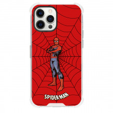 Spider Man Phone Case For iPhone And Samsung Galaxy Devices - Spider Man Comic Series Standing Sticker On Web Background