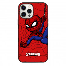 Spider Man Phone Case For iPhone And Samsung Galaxy Devices - Spider Man Swinging Cartoon Art On Web Background