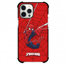 Spider Man Phone Case For iPhone And Samsung Galaxy Devices - Spider Man Swinging Sticker On Web Background