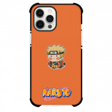 Naruto Uzumaki Phone Case For iPhone And Samsung Galaxy Devices - Naruto Uzumaki Sitting Chibi Style On Orange Background