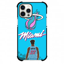 NBA Jimmy Bulter Phone Case For iPhone and Samsung Galaxy Devices - Jimmy Bulter 22 Back Illustration Miami Heat On Blue Background