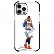 NBA Carmelo Anthony Phone Case For iPhone and Samsung Galaxy Devices - Carmelo Anthony Signature Posture Illustration In New York Knicks On White Background