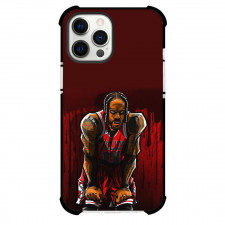 NBA DeMar DeRozan Phone Case For iPhone and Samsung Galaxy Devices - DeMar DeRozan Hands-On Knee Cartoon Art On Red Background